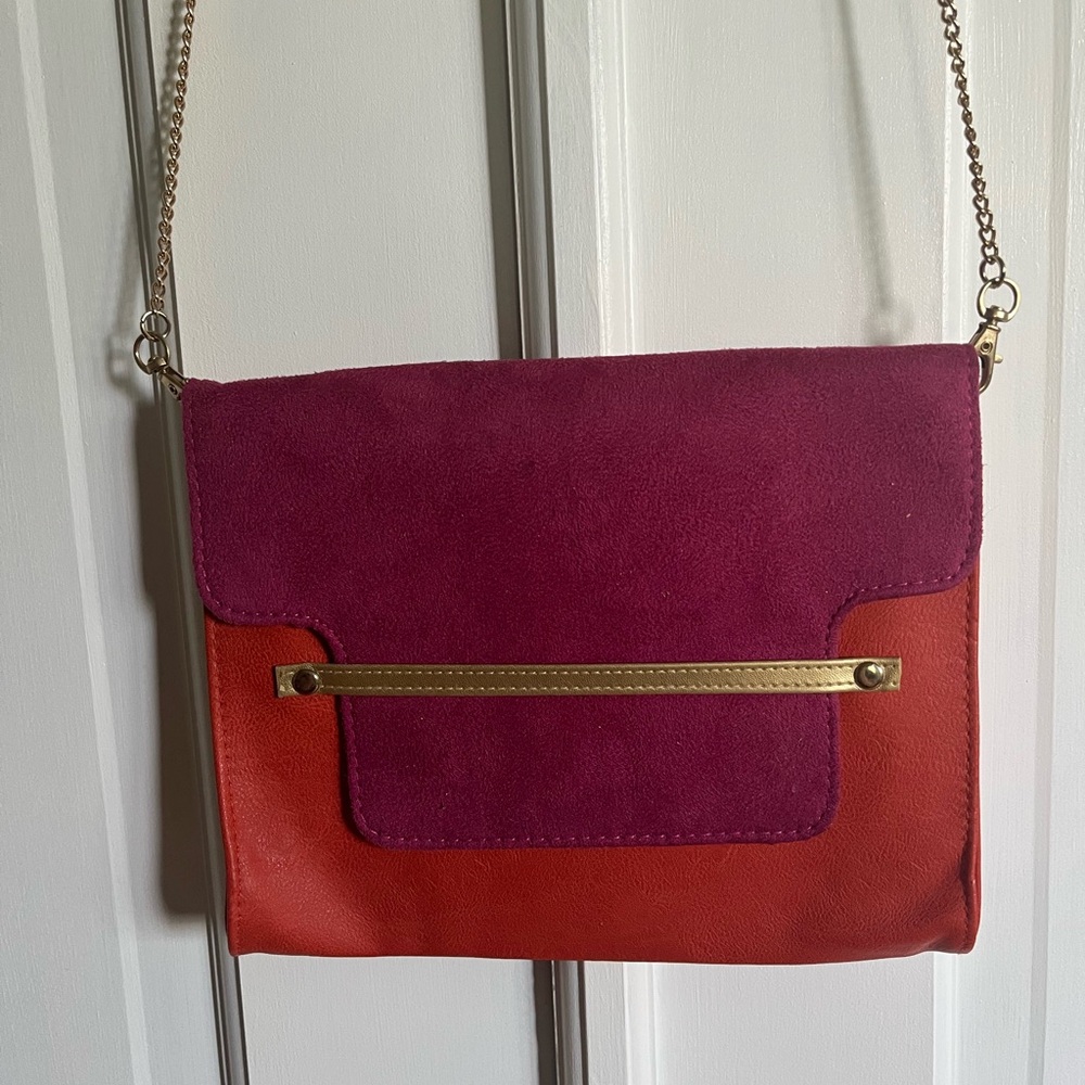 Pink & Orange Small Purse with Gold Band Strap